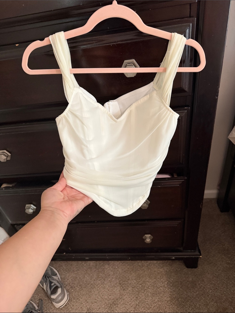 SHEIN Ivory Ruched Bustier Crop Top